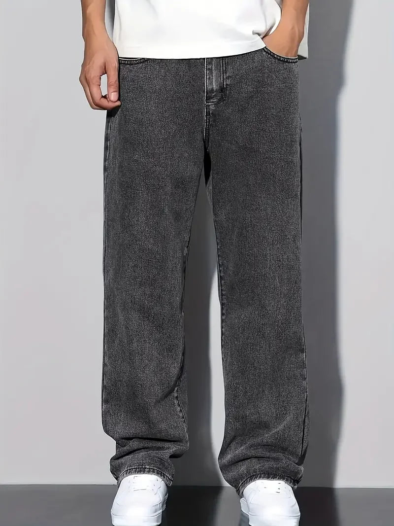 Men's Fashionable Straight-Leg Jeans | Casual Streetwear Denim Pants