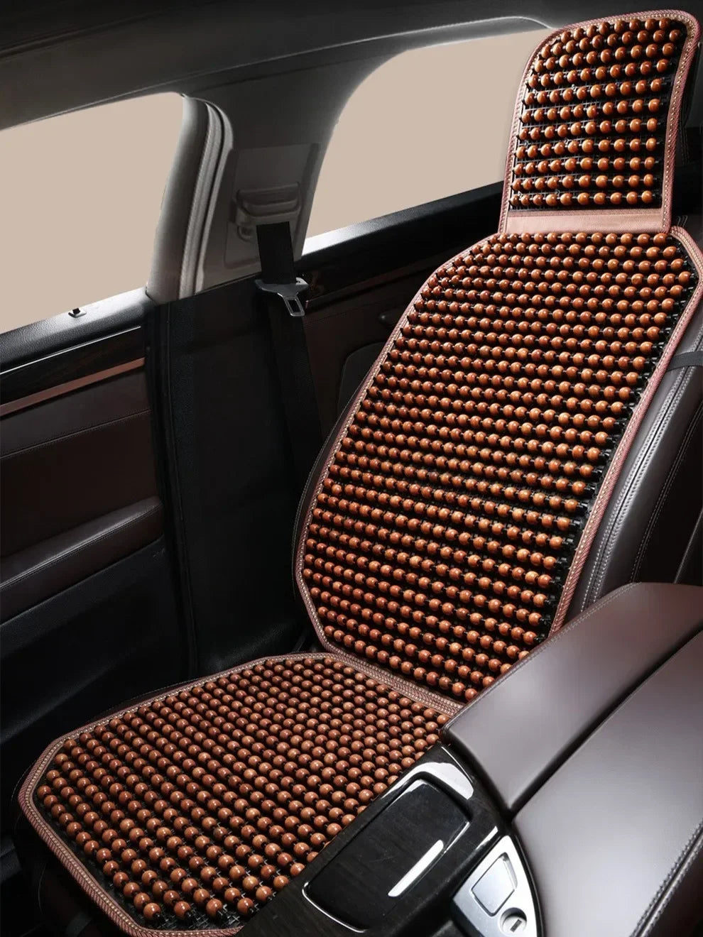 1pc Classic & Elegant Wooden Bead Car Seat Cushion – Natural Wood, Smooth & Breathable for Year-Round Comfort