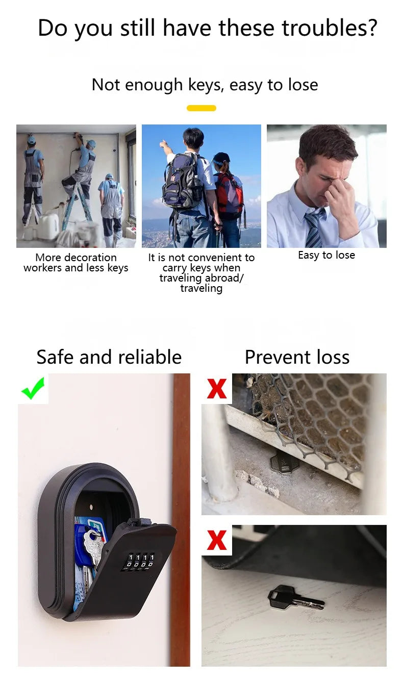 Wall Mount Key Lock Box | Secure 4-Digit Code Storage Organizer