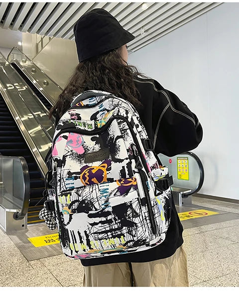 Trendy Personalized Graffiti Japanese Backpack | Large Capacity Book Bag