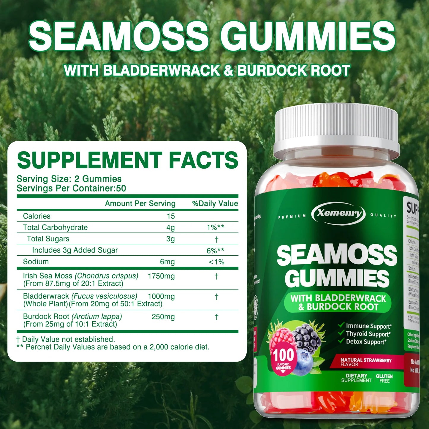 Sea Moss Gummies with Burdock Root & Bladderwrack | 100 Count