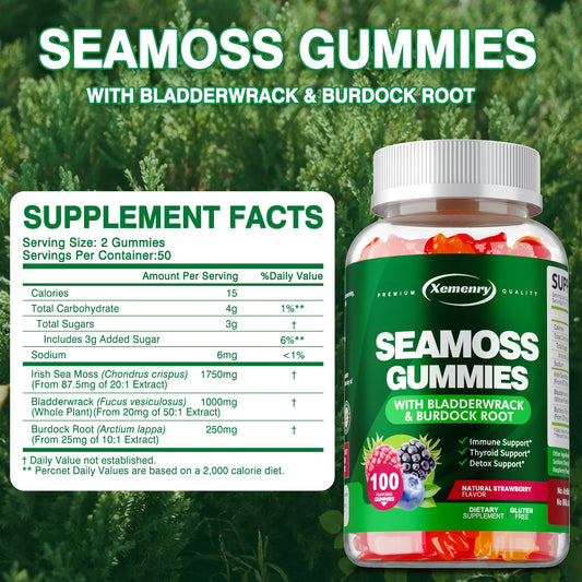 Sea Moss Gummies with Burdock Root & Bladderwrack | 100 Count