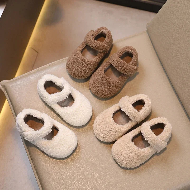 Cozy Velvet Mary Janes for Kids | Warm Plush Toe Winter Shoes