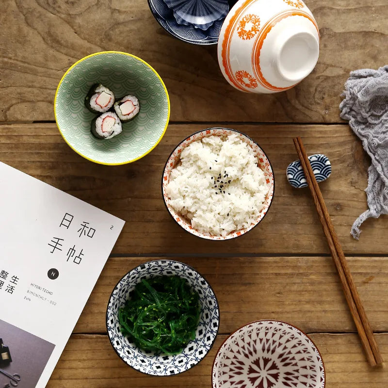 Cuenco de arroz de cerámica estilo japonés de 4.5 pulgadas | Vajilla elegante