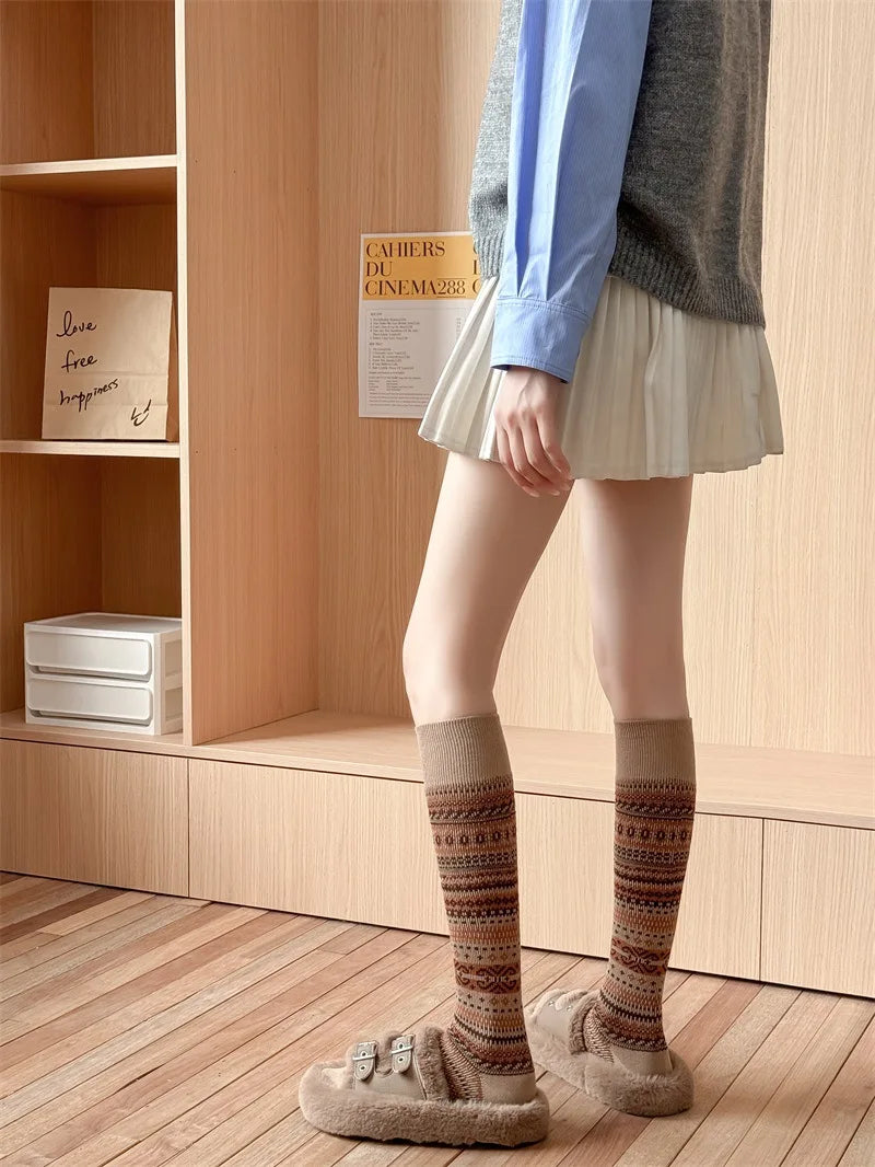 Women's Retro Knitted Knee Socks | Vintage Style for Autumn & Winter