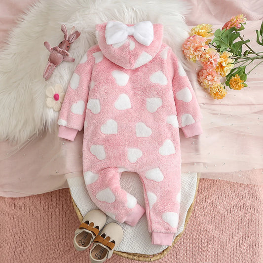 Pelele con capucha y cremallera de felpa de invierno para niñas | Ropa de bebé suave y cómoda