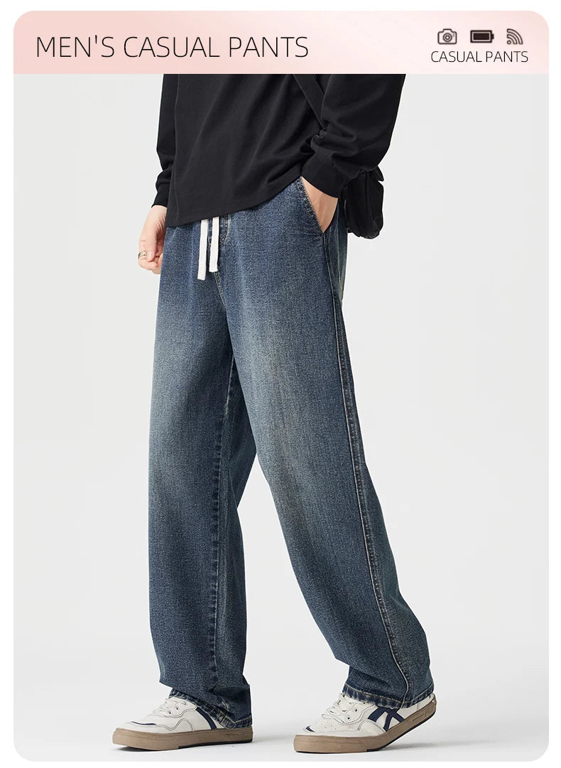 Men's Vintage Drawstring Wide-Leg Jeans | Trendy Casual Pants