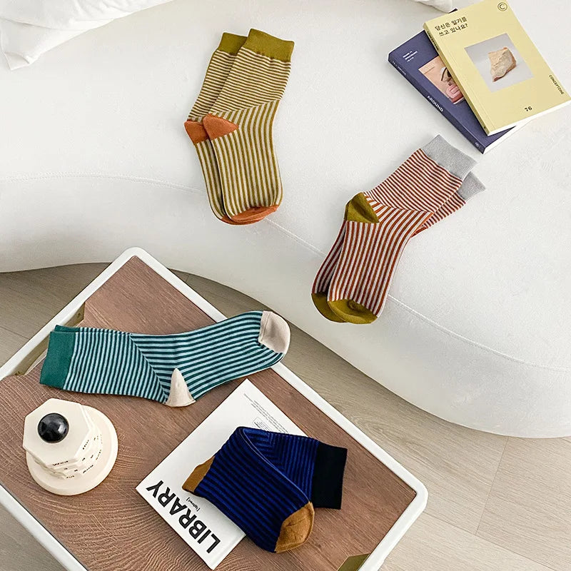 Multicolor Striped Casual Crew Socks for Women | Stylish Comfort