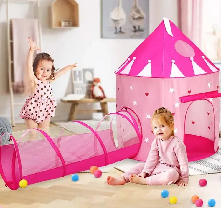 3 in 1 Kids Tent House with Tunnel & Ball Pool | Portable Play Toy