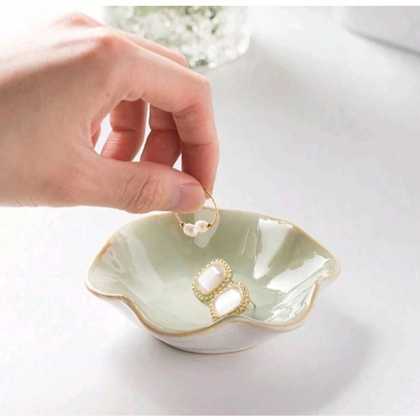 Lotus-Shaped Ceramic Tray | Ideal for Jewelry & Home Decor
