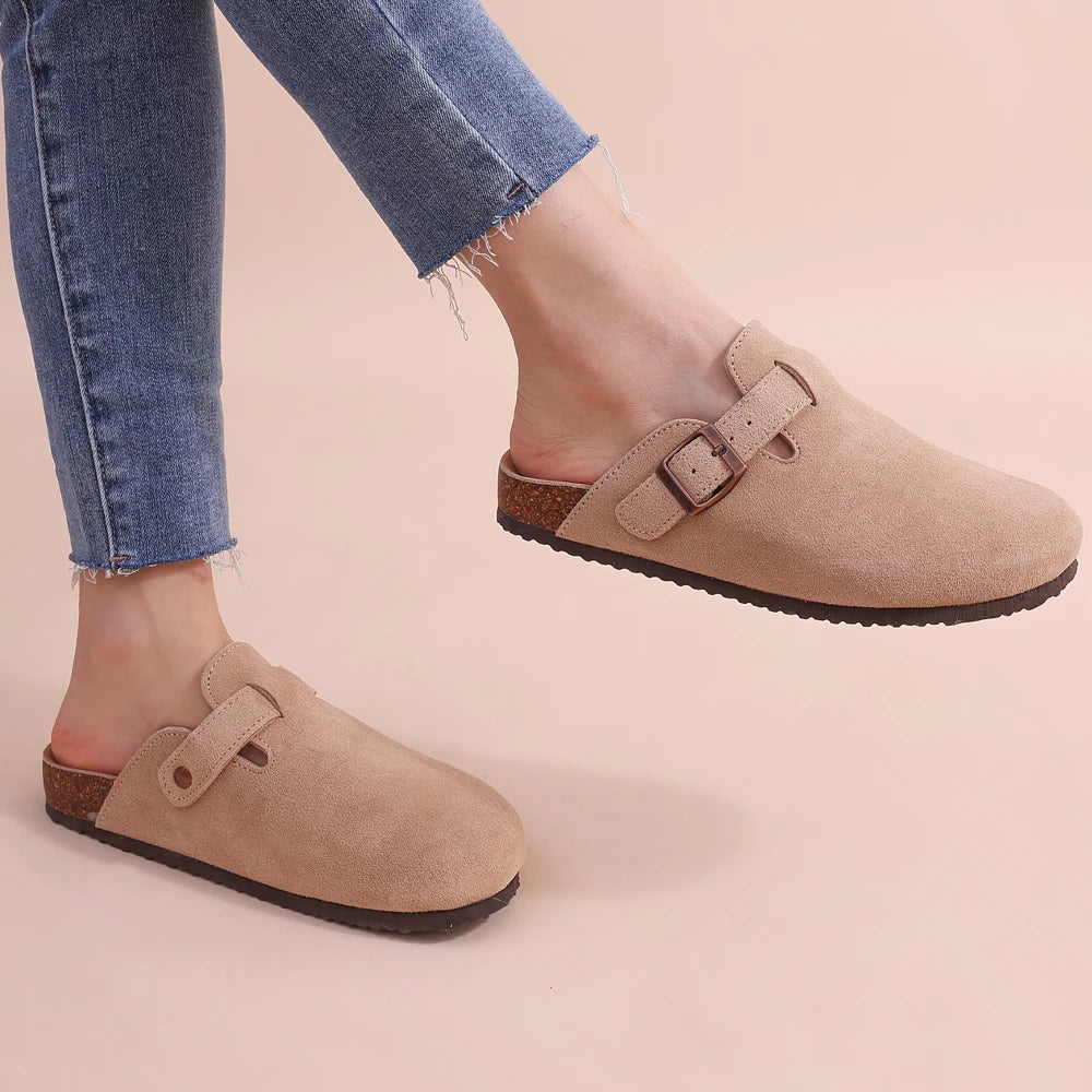 Women's Classic Cork Slippers | Comfortable Suede Clogs with Arch Support