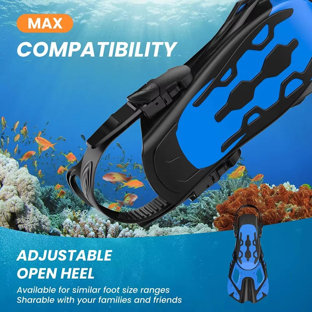Swim Flippers Snorkel Fins Short Diving Frog Shoes Duck Webs Adjustable Silicone Travel Size Open Heel For Adult Men Women Youth