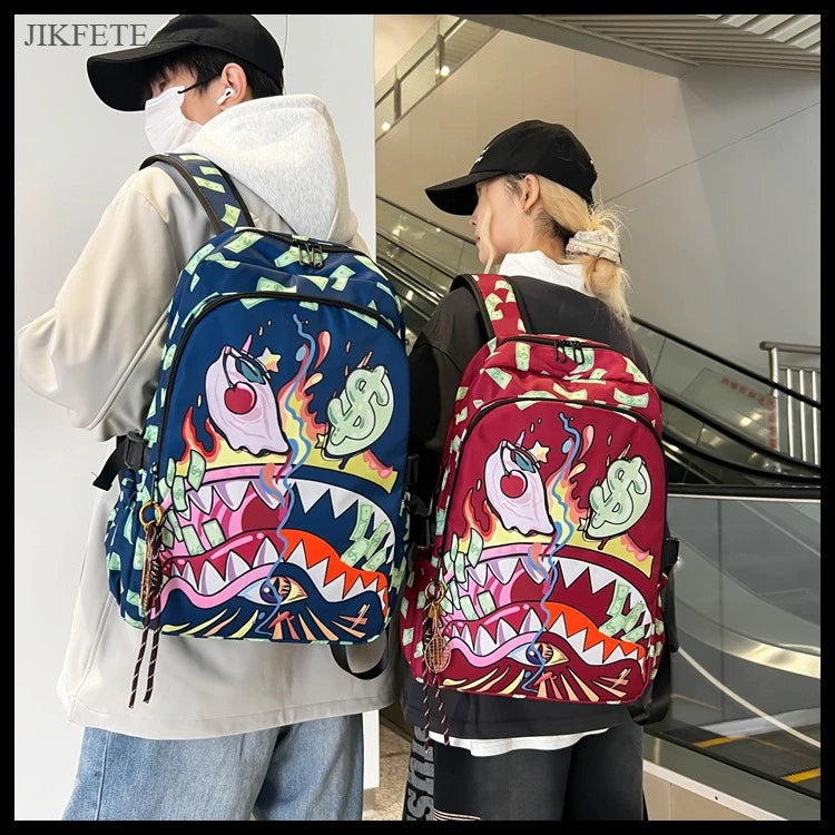 Stylish Shark Mouth Print Backpack | Versatile School & Travel Bag