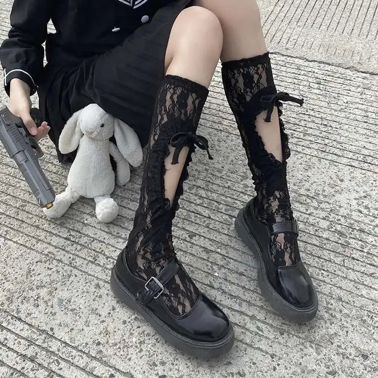 Stylish Women's Black Middle Tube Socks | Trendy Summer Crew Socks