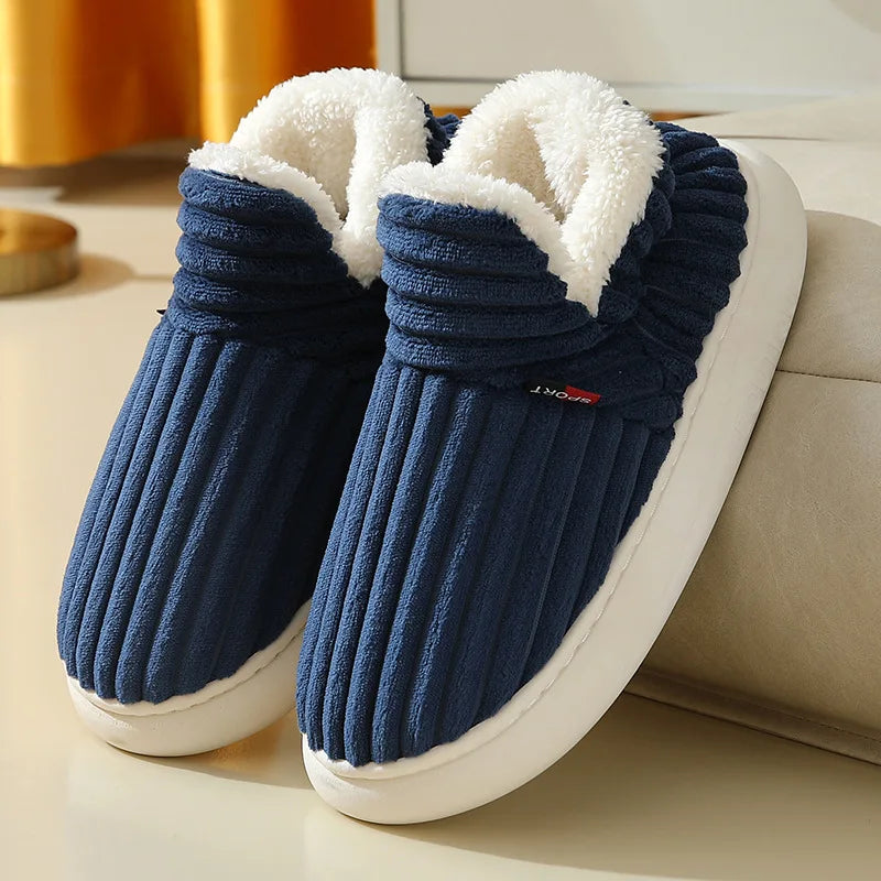 Cozy Winter Plush Corduroy Slippers | Non-Slip Indoor Shoes