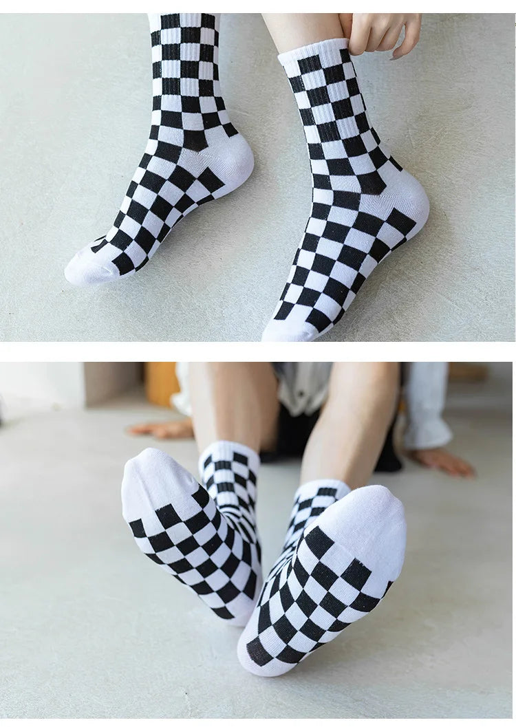 Unisex Checkerboard Socks | Trendy Geometric Cotton Streetwear