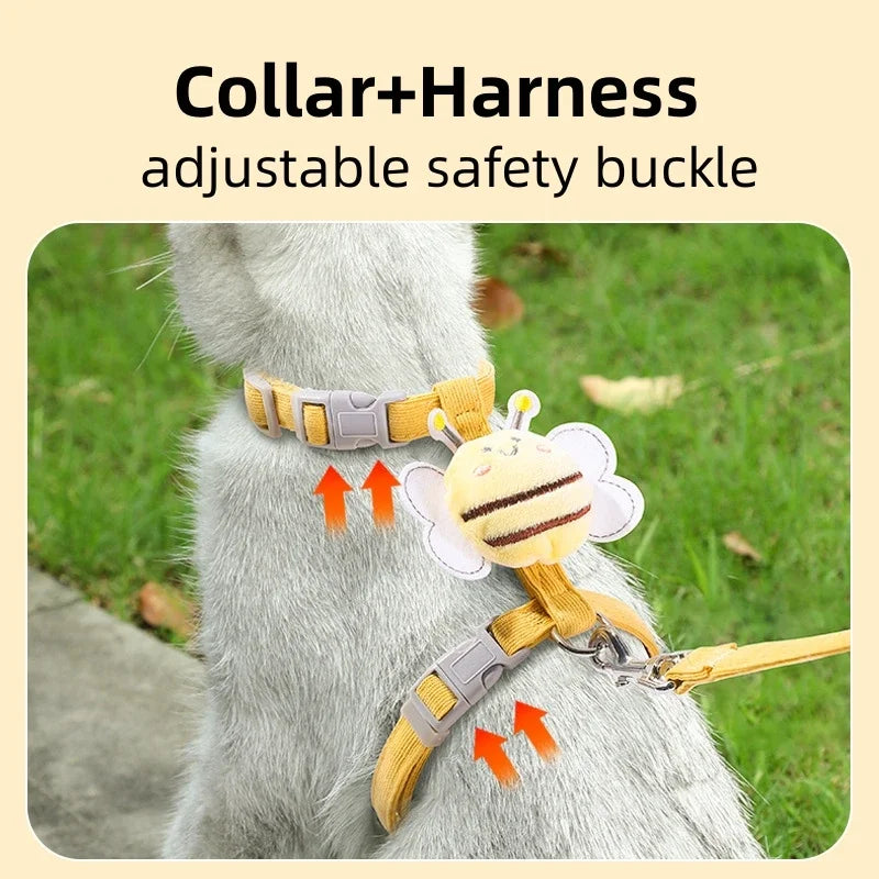 Cute Cartoon Bee Cat Harness & Leash Set for Small Pets