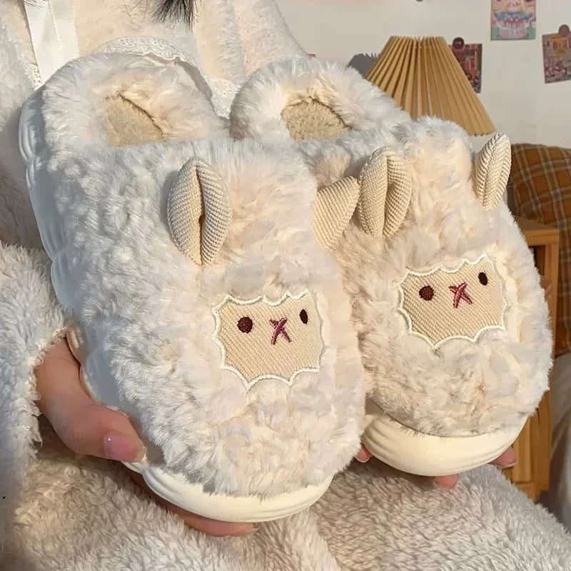 Cute Sheep Plush Slippers | Warm Faux Fur Indoor/Outdoor Shoes