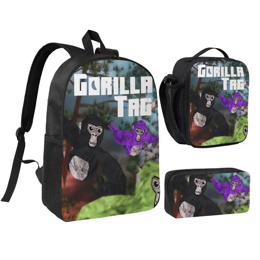 Stylish Black and White Gorilla Backpack Set for Teens | Versatile Bags