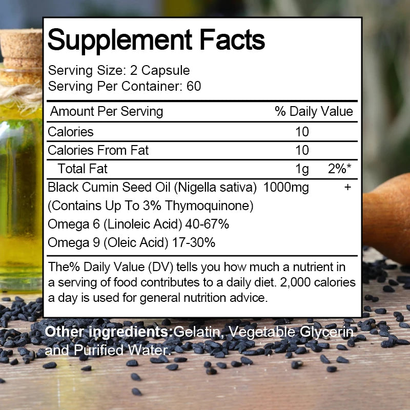 Organic Black Seed Oil Capsules for Hair Growth & Wellness