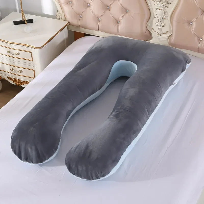 Soft Fleece U-Shape Pregnancy Body Pillow — Full Support Maternity Sleeping Cushion & Lumbar Side Protection Pillow