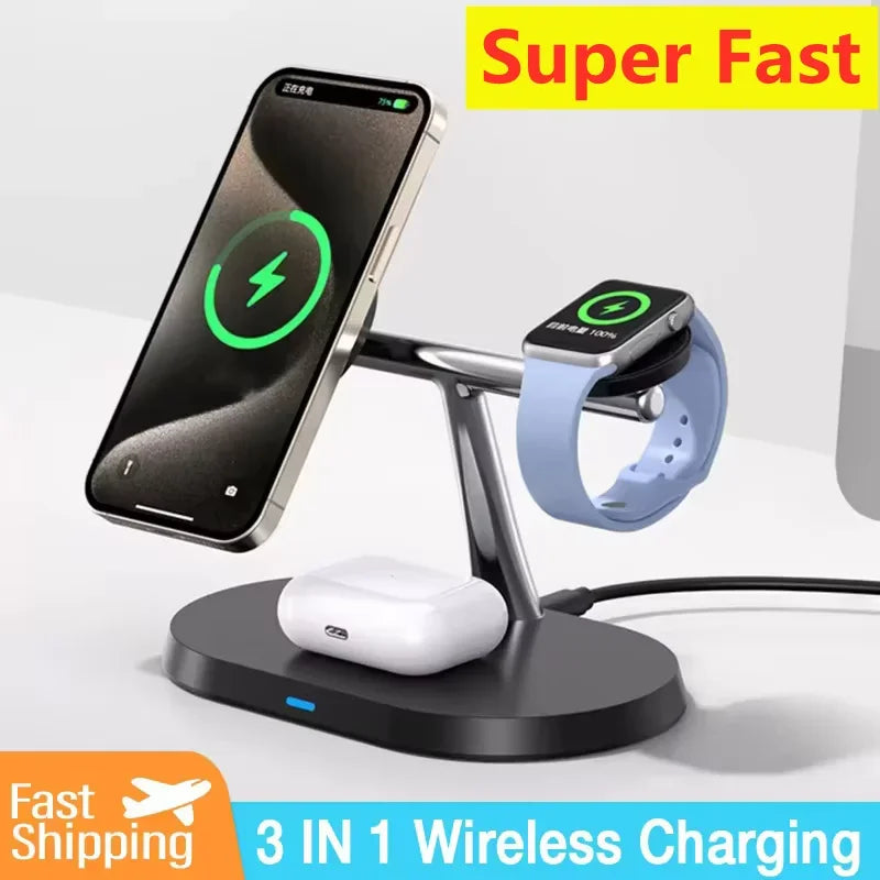 Magnetic 3-in-1 Wireless Charging Stand | Fast MagSafe Charger