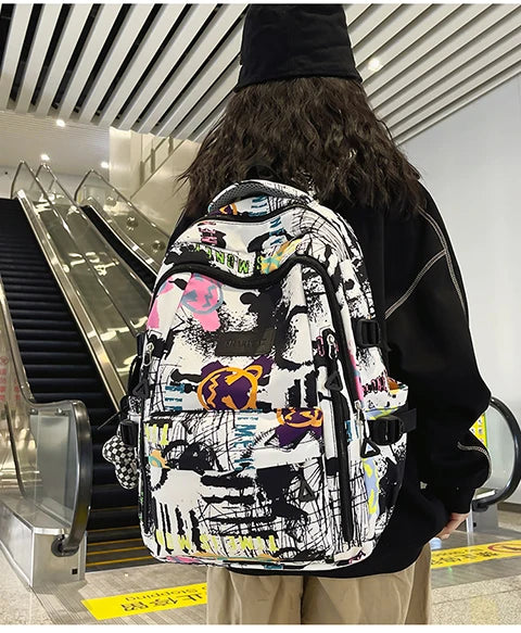 Trendy Personalized Graffiti Japanese Backpack | Large Capacity Book Bag