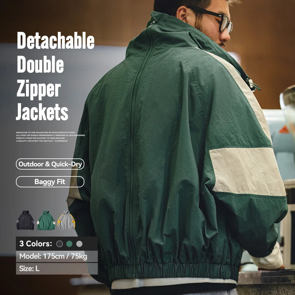 Men's Casual Detachable Double Zipper Jacket | Stylish Spring & Fall Coat