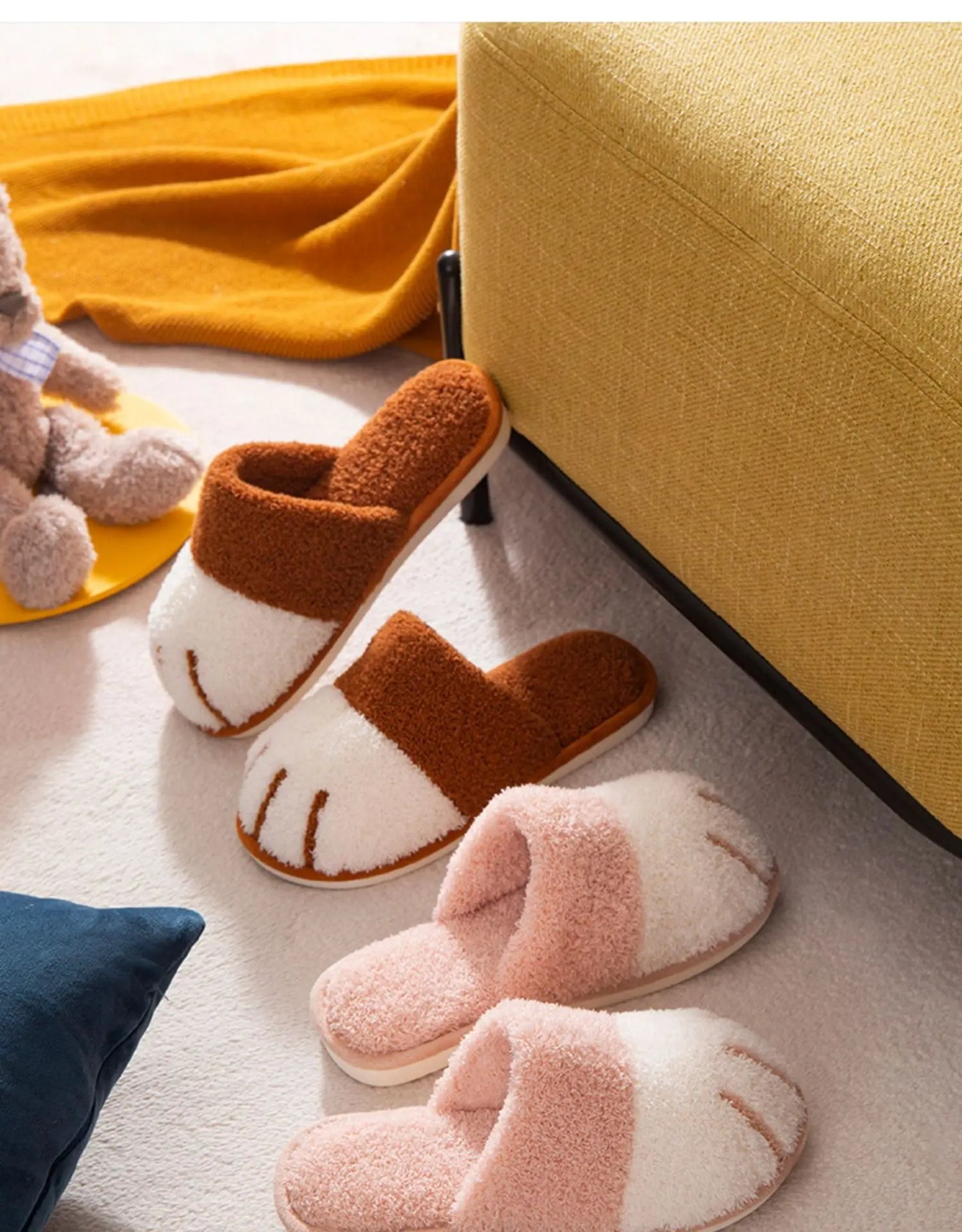 Pantuflas afelpadas de pata de gato para mujer | Zapatillas cómodas de invierno para interiores