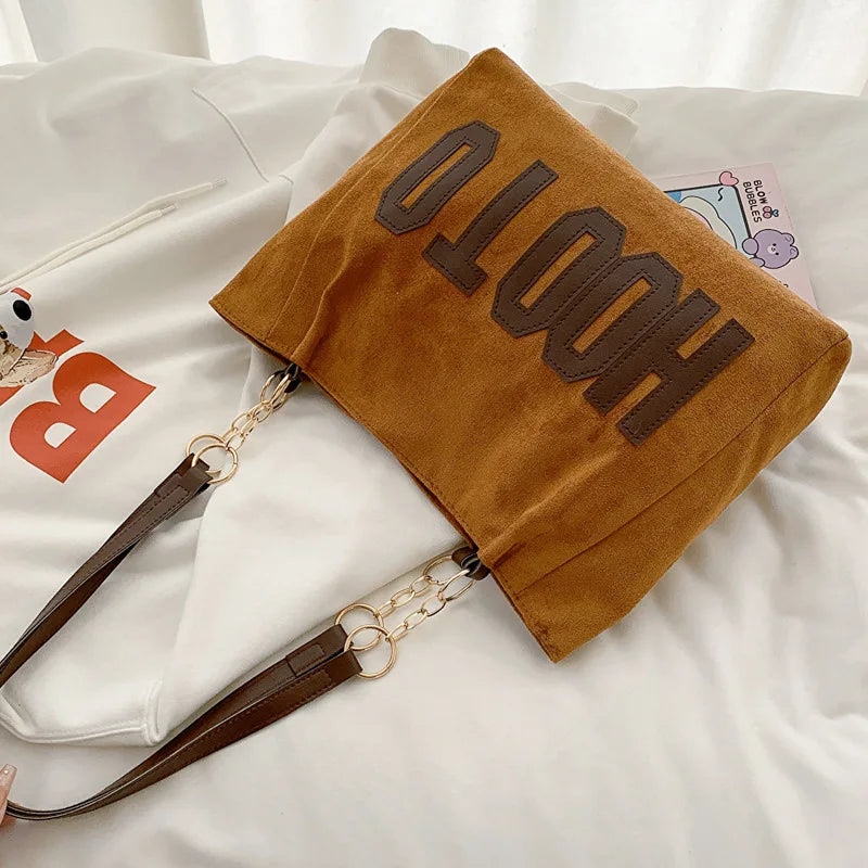 Trendy Solid Color Shoulder Tote Bag | Stylish Canvas Handbag