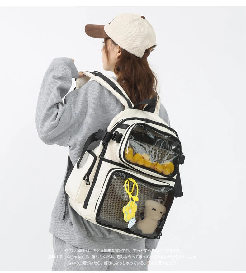 2pcs Transparent Backpack Set | Stylish Clear Casual Rucksack