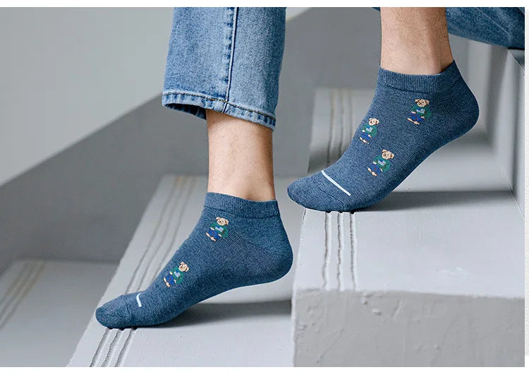 Men's Cartoon Bear Ankle Socks | Fun & Stylish Footwear