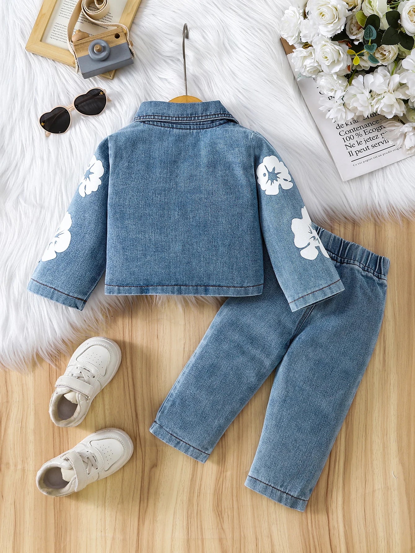 Girls Denim Floral Print Outfit | Sweet Casual Style for Year-Round