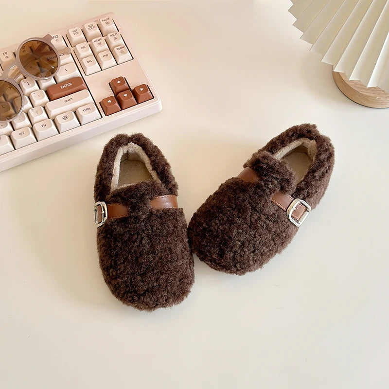 Kids' Warm Plush Flat Winter Shoes | Non-Slip Fashion Footwear