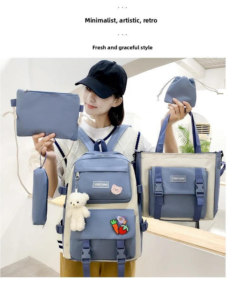 Large Capacity Kids Backpack | Versatile Nylon School Bag Set