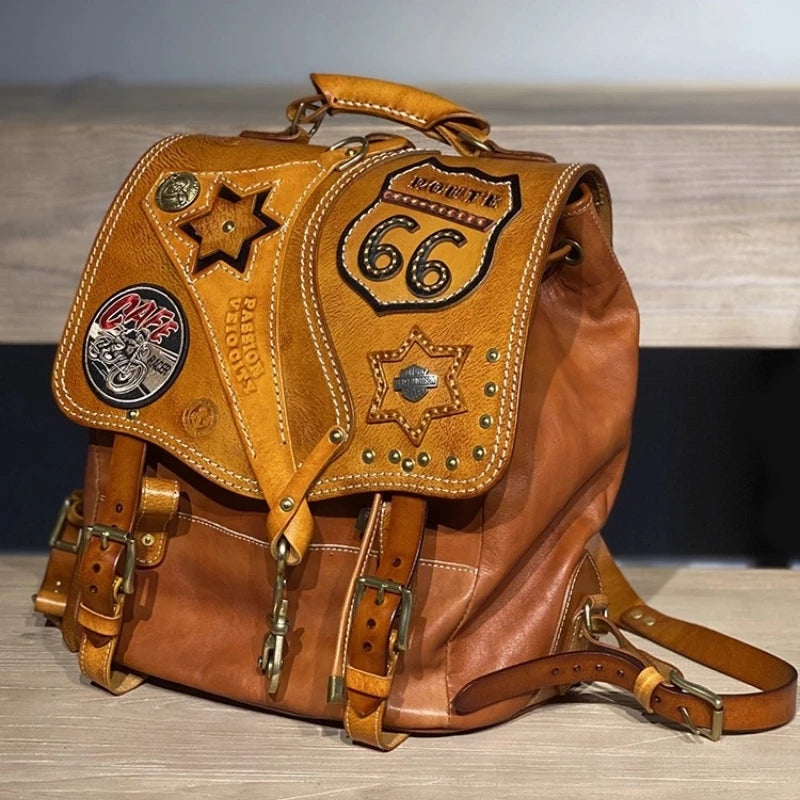 Handmade Heavy Duty Leather Motorcycle Backpack | Retro Travel Style