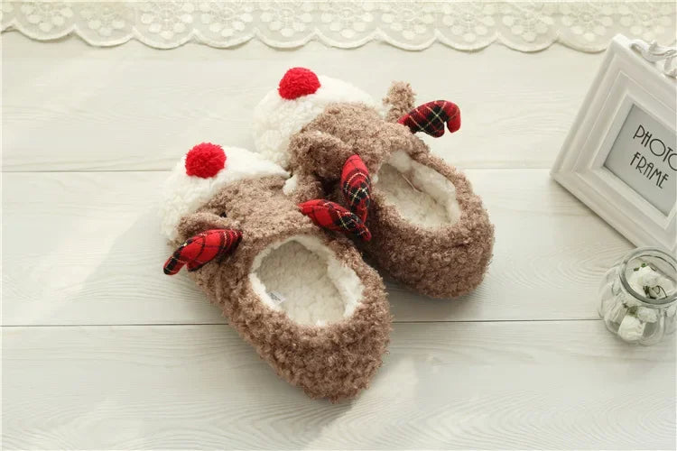 Women's Christmas Elk Plush Slippers | Cozy Winter House Footwear