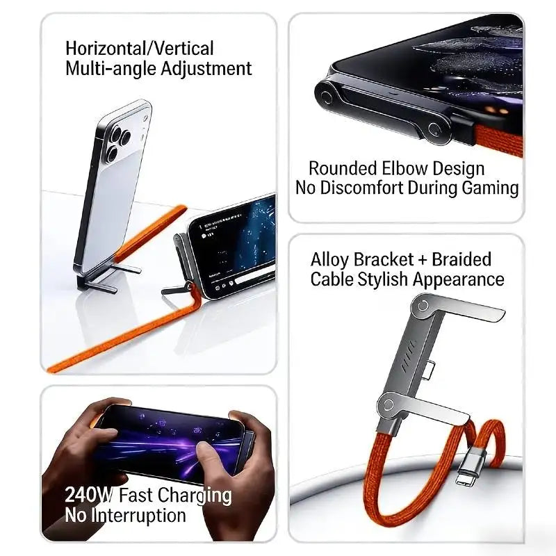240W Elbow Fast Charging Type-C Cable & Phone Holder Stand