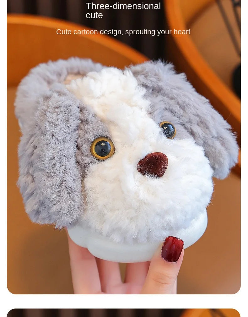 Cute Puppy Plush Slippers for Kids | Non-Slip Cozy Footwear