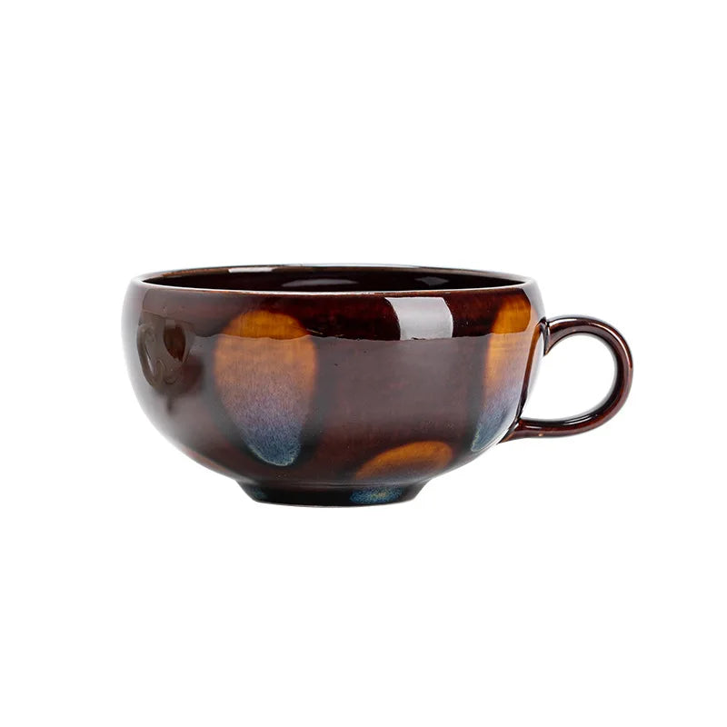 Taza de café con leche de cerámica de boca ancha de 350 ml | Elegancia pintada a mano