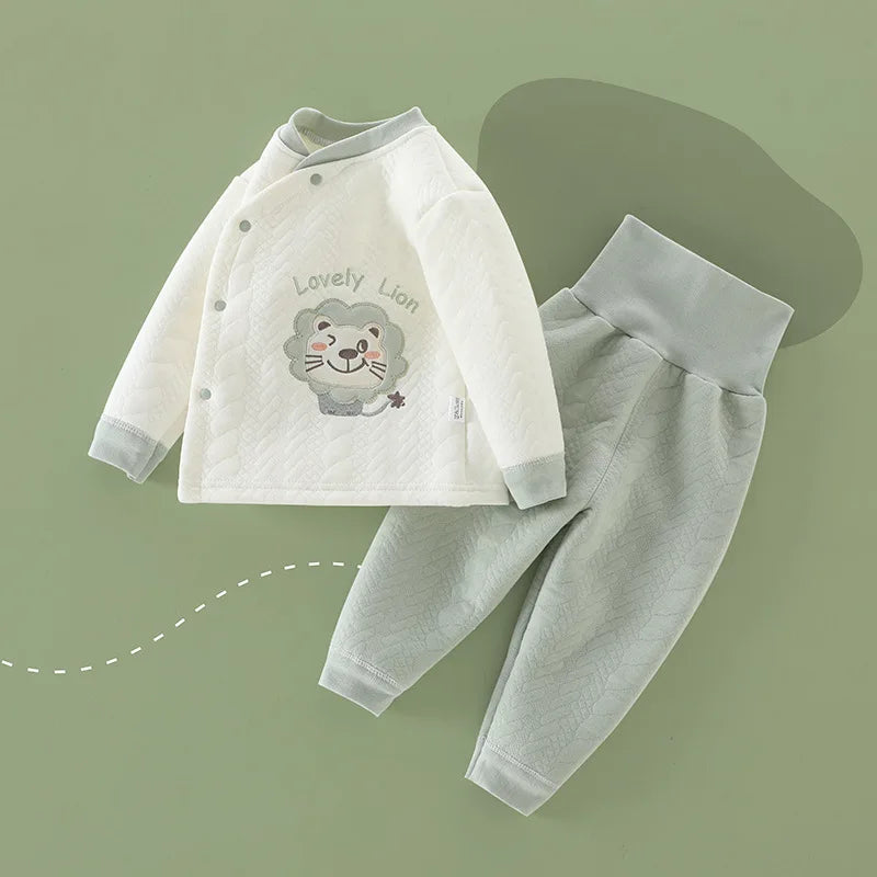 Cute Lion Print Baby Cotton Suit | Soft Long Sleeve & Pants Set