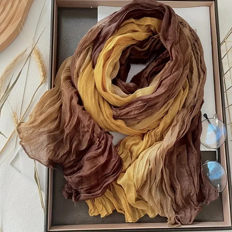 Women's Bohemian Gradient Blue Scarf | Lightweight Ruffled Shawl