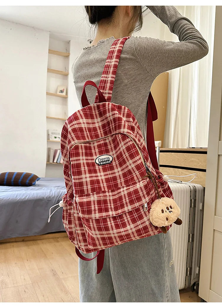 Large Capacity Plaid Backpack | Versatile Travel & School Bag
