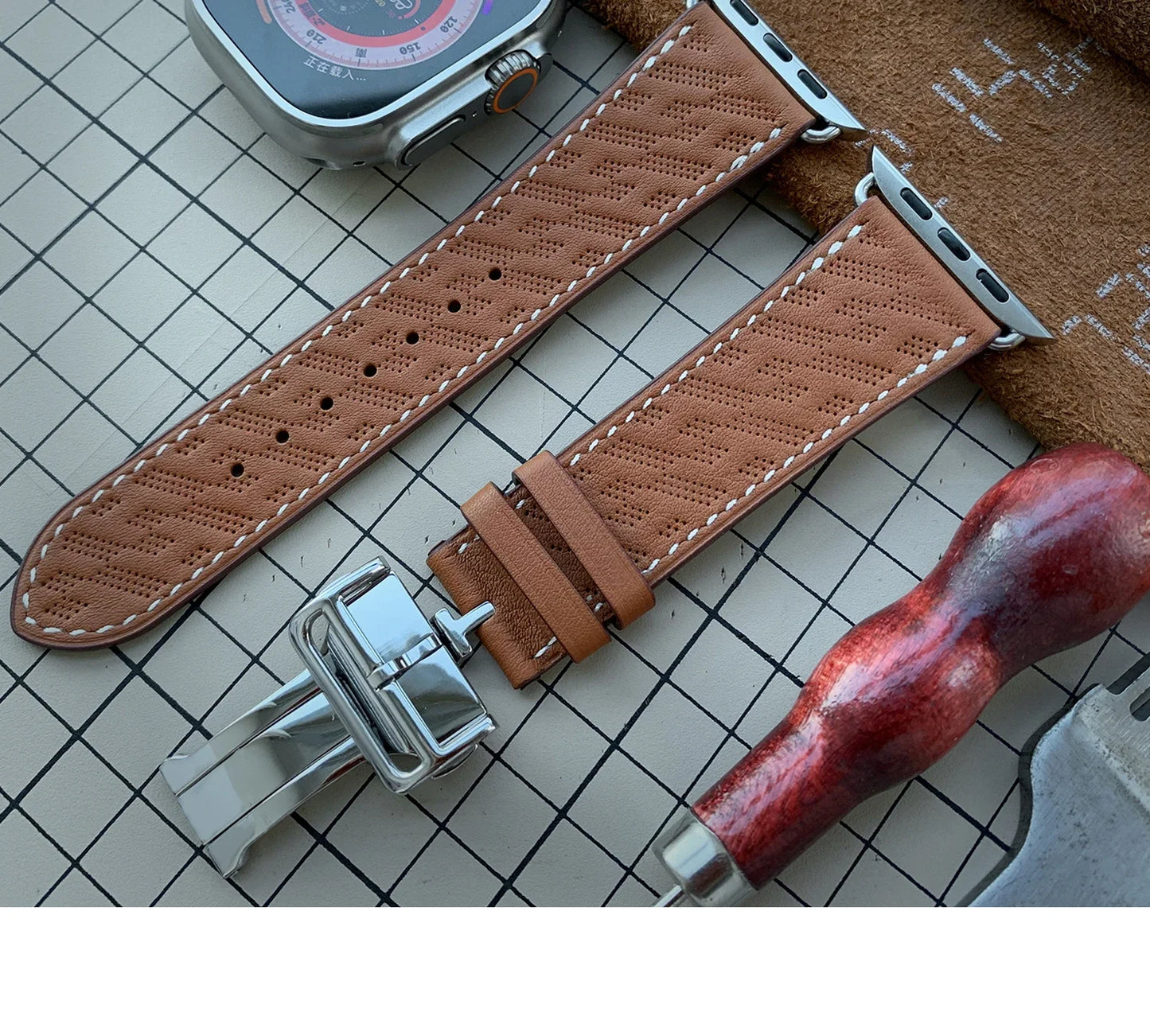 High Quality Genuine Leather Watch Band | Deployment Buckle Strap