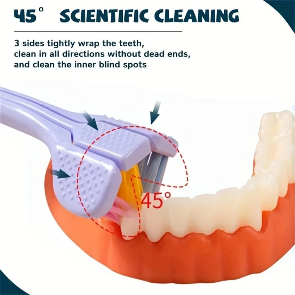 Three-Sided Toothbrush with Ultra-Fine Soft Bristles for Deep Cleaning