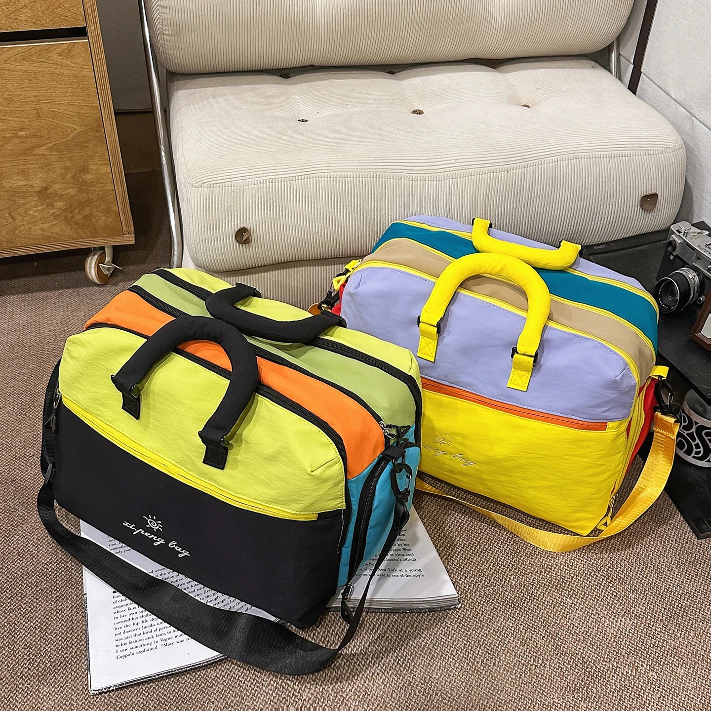 Fashion Trend Dopamine Contrasting Travel Bag Independent Shoe Compartment, Lightweight Yoga Bag, Outdoor Sports and Fitness Bag