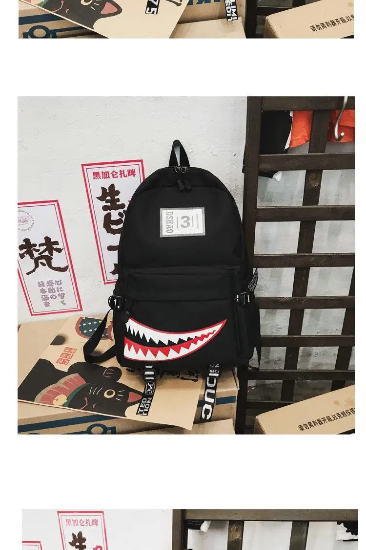 Fashion large back packs for girls boys black wateproof school Backpacks woman shark print travel bags mochilas escolar