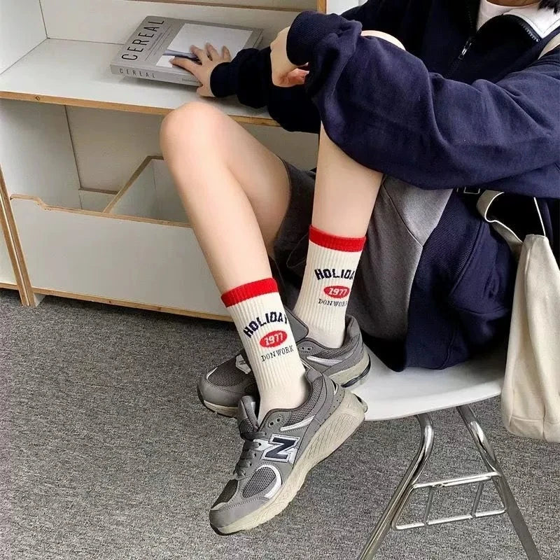 Women's Letter Sports Socks | Trendy Crew Socks for Everyday Style