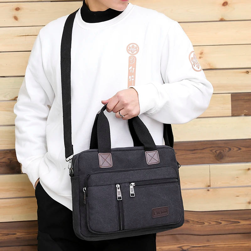 Canvas Men's Handbag Shoulder Bag Travel Large Capacity Multi-layer Crossbody Bag Student Travel Top-handle Bag Leisure Tote sac