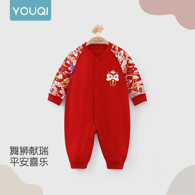 Cute Baby Romper | Cozy Red Cotton Jumpsuit for Autumn Fun